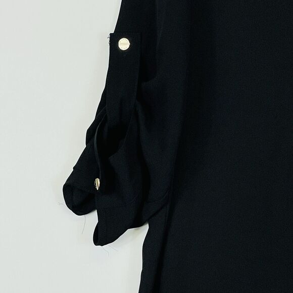 Michael Kors Black Sheer Chiffon Lined Long Sleeve Roll Tab Top Shirt Womens 6 - Picture 2 of 6